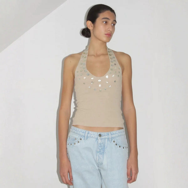 Decorative Threaded Knit Halterneck Vest Top