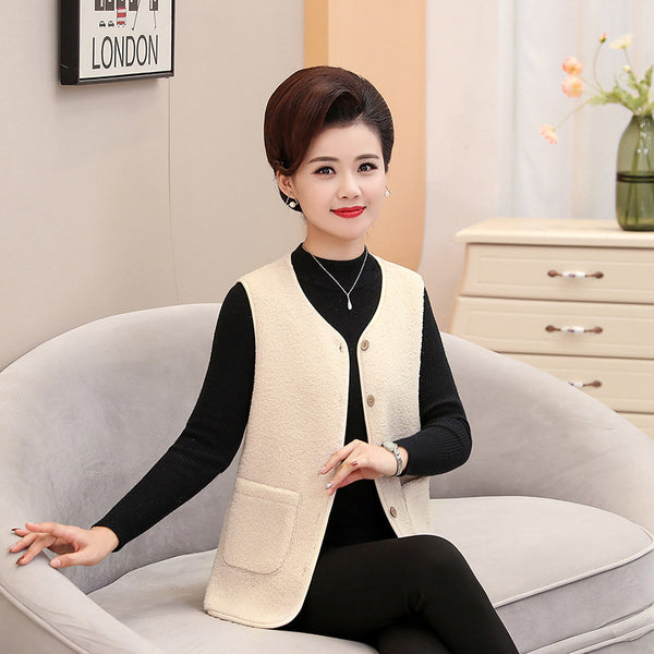 Middle-aged And Elderly Womens Short Fleece-Lined Vest Coat