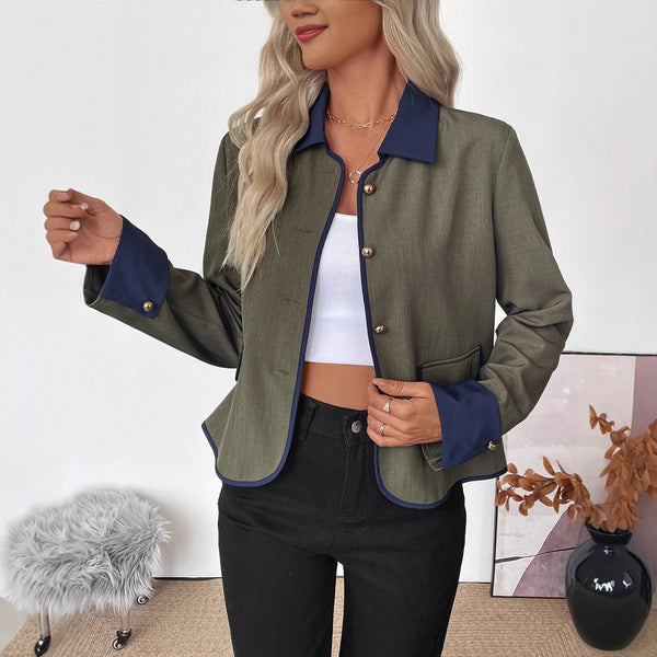 Retro Color Contrast Patchwork Coat Elegant High-end Short Coat For Women