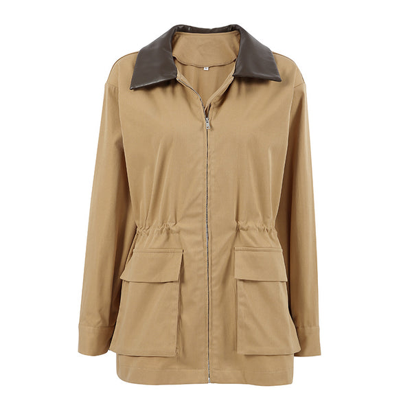 Commuter-style Retro Color-block Mid-length Trench Coat
