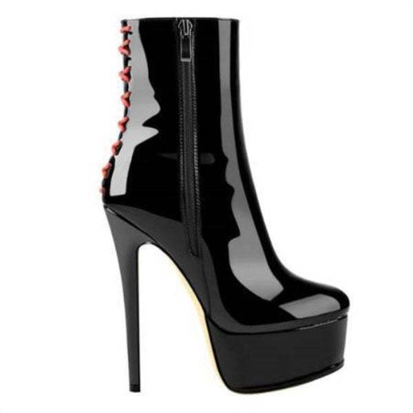 European And American-style Round-toe High-platform Womens Short Boots With Side Zippers