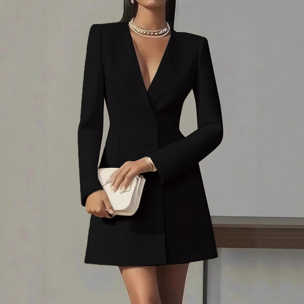 Solid-color V-neck Suit-style French Dress For Women