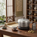 Pure 999 Fine Silver Elegant Floral Engraved Silver Casserole Pot with Wooden Handle Accents - Handicraft