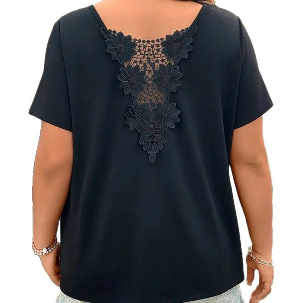 Patchwork Fashionable Lace-trimmed T-shirt Womens Clothing