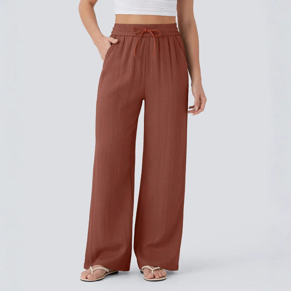 Solid Color Wide Leg Pants With Pockets Fashion Loose Drawstring Trousers Casual  Women's Clothing