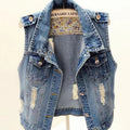 Women's Washed Denim Nostalgic Plus-Size Ripped Vest