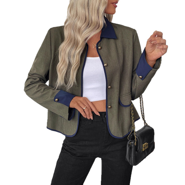 Retro Color Contrast Patchwork Coat Elegant High-end Short Coat For Women