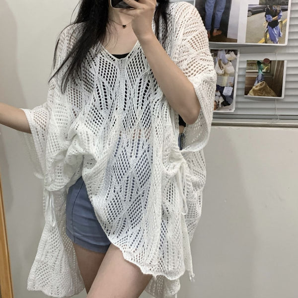 Women's Solid-Color Hollow-Out Lightweight Pullover Knit Sweater