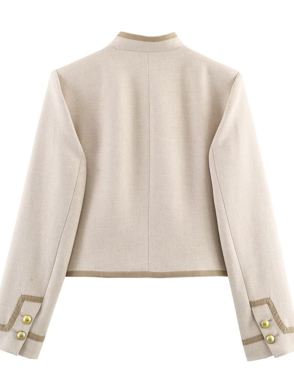 Design Padded Shoulder Rope Knot Button Jacket Coat