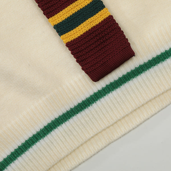 American Preppy-Style Color-Block Striped Knit Sweater