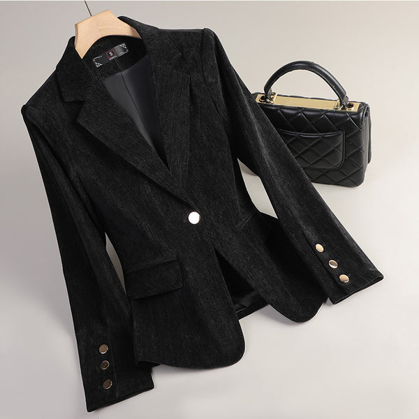 Slim-fit Casual Gold Velvet Blazer For Women