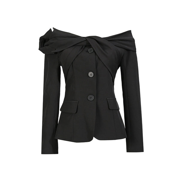 French-style Off-shoulder Blazer Womens Short Style