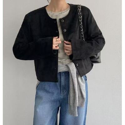 Retro Suede-Like Slimming Jacket Top