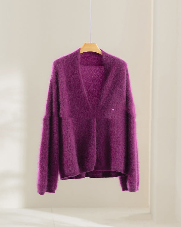 Loose-fit Brushed Cashmere Sweater With A Straight-cut Long-sleeved V-neck Cardigan Design And A Shawl-style Collar