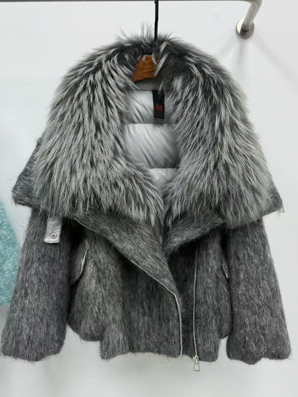 Womens Down Jacket With A Luxurious Cashmere Fur And Raccoon-Fur Collar