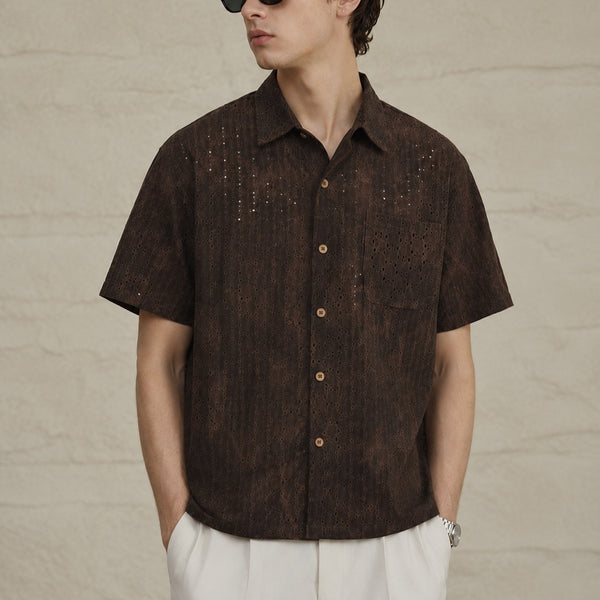 Retro Distressed Short-Sleeve Tie-Dye Loose Cool & Handsome Half-Sleeve Shirt