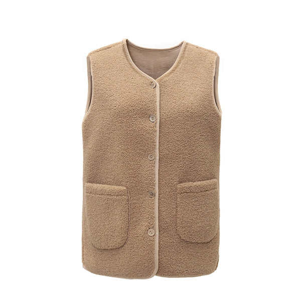 Middle-aged And Elderly Womens Short Fleece-Lined Vest Coat