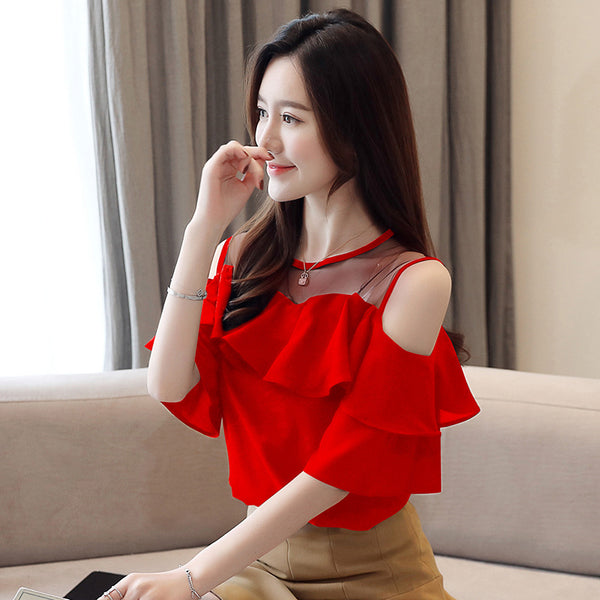 Solid-color Loose-fitting Womens Chic Blouse