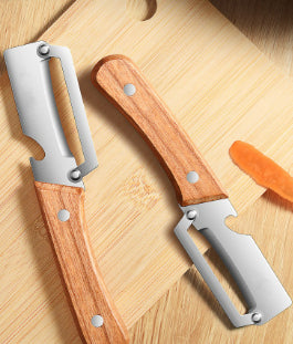 Vegetable Peeler With Wooden Handle And Bottle Opener 2 In 1 Stainless Steel Kitchen Tool For Fruit Potato Pumpkin Kitchen Gadgets
