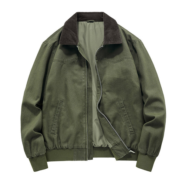 Spring And Autumn Washed Denim Work Jacket With Lapel For Young Men