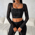 Fashionable Square Neck Mesh Short Top