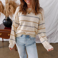 New Womens Casual Color-Striped Pullover Sweater