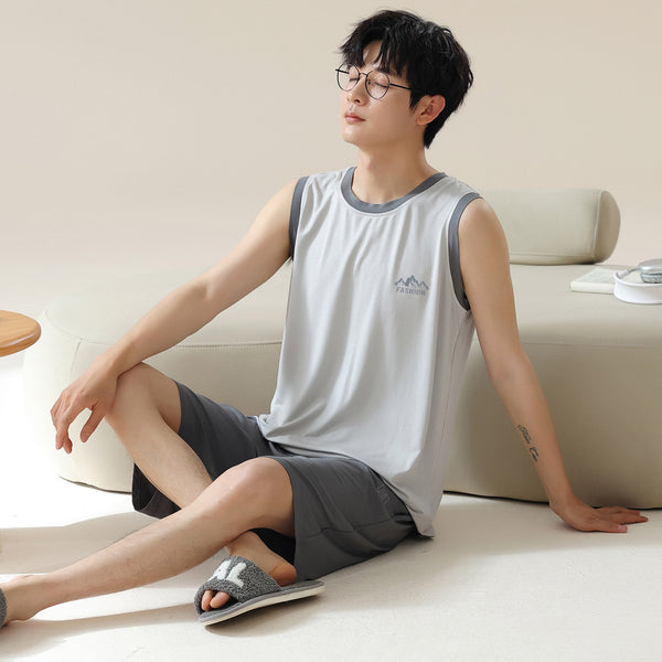 Men's Summer Sleeveless Tank Top And Shorts Casual Outerwear-Ready Loungewear Set