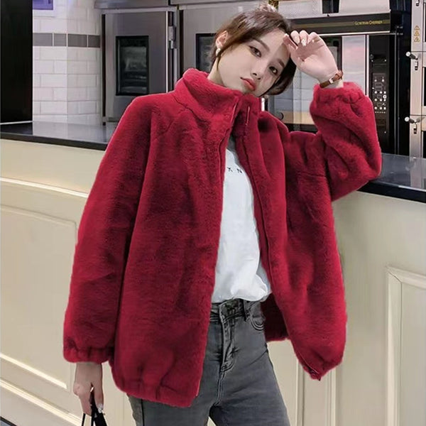 Women's Fashionable Double-Faced Fleece Loose Turtleneck Coat