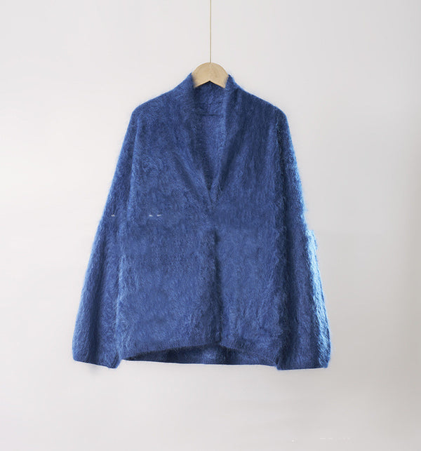Loose-fit Brushed Cashmere Sweater With A Straight-cut Long-sleeved V-neck Cardigan Design And A Shawl-style Collar