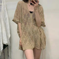 Women's Solid-Color Hollow-Out Lightweight Pullover Knit Sweater