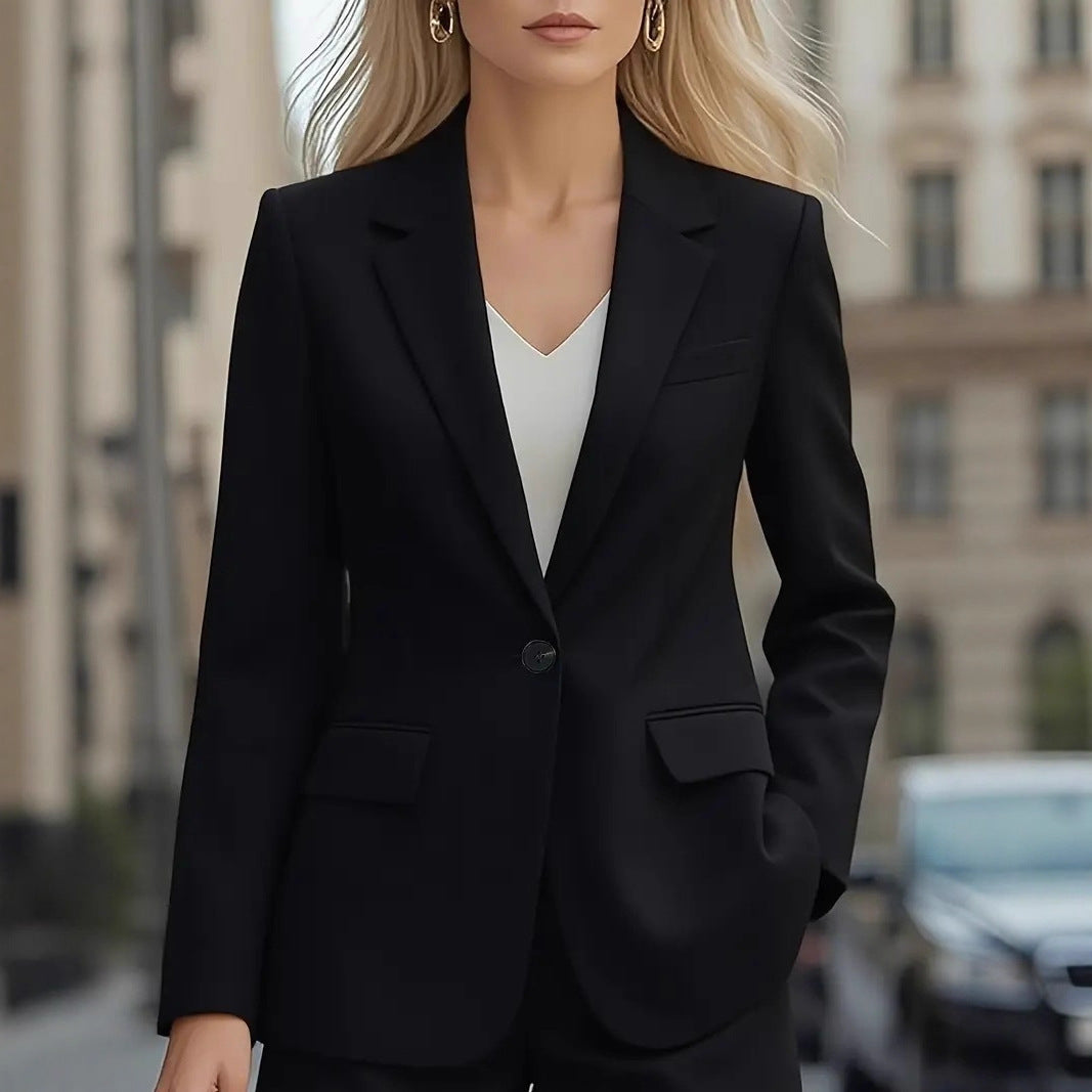 Autumn Long Sleeve Solid Color Button Cardigan Women's Blazer