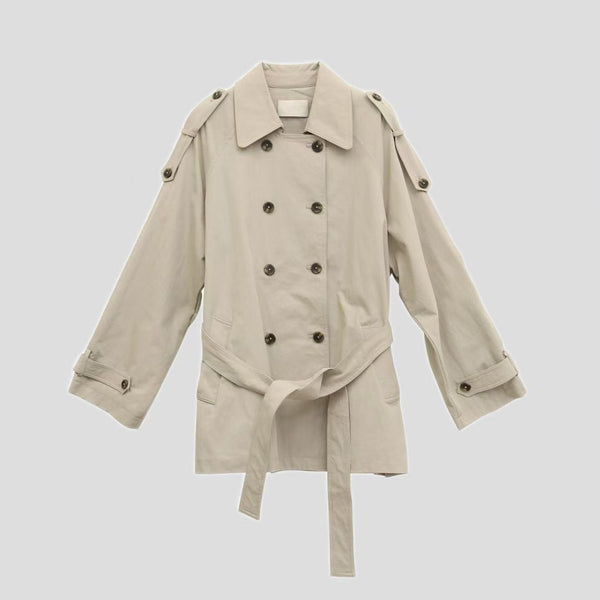 Womens Fashion Double-Breasted Lapel Mid-Length Trench Coat