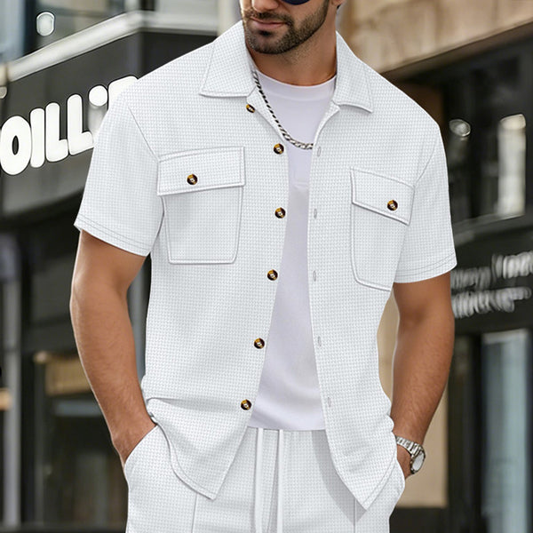 Waffle-Weave Mens Casual Short-Sleeve T-Shirt Jacket