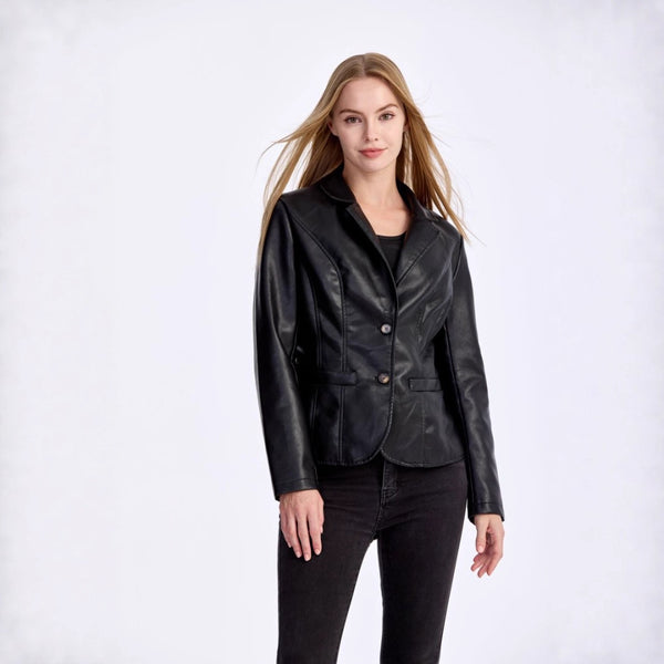 Womens Slim-fit Lightweight PU Leather Moto Jacket With A Turn-down Collar