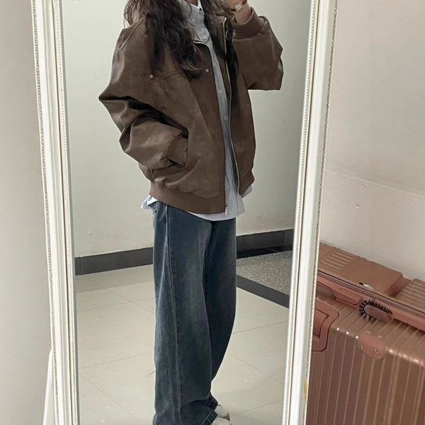Retro Brown Square-Neck Coat Women's SpringAutumn Style