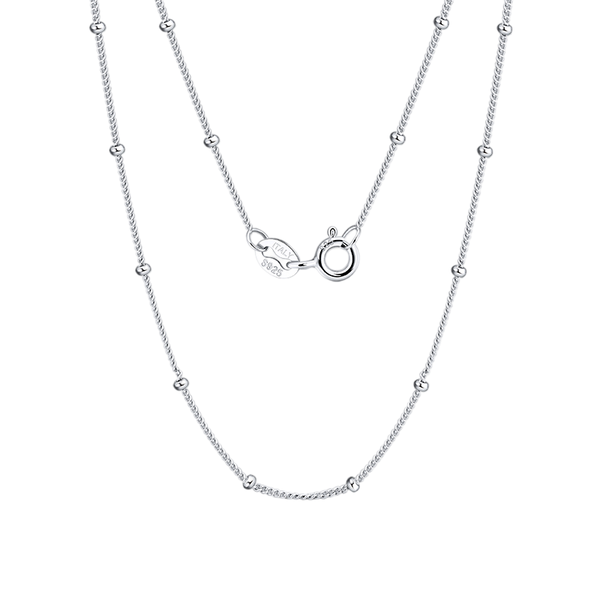 925 Sterling Silver Italian-Made 14K White Gold Bead-Accented Chain Necklace