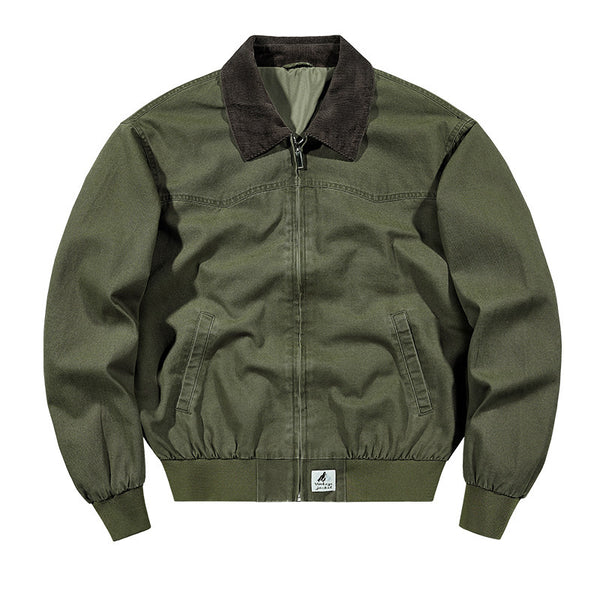 Spring And Autumn Washed Denim Work Jacket With Lapel For Young Men