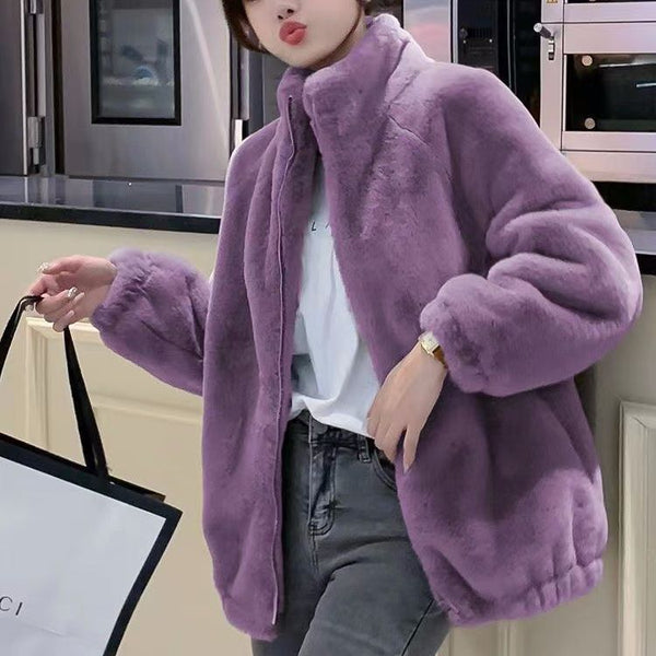 Women's Fashionable Double-Faced Fleece Loose Turtleneck Coat