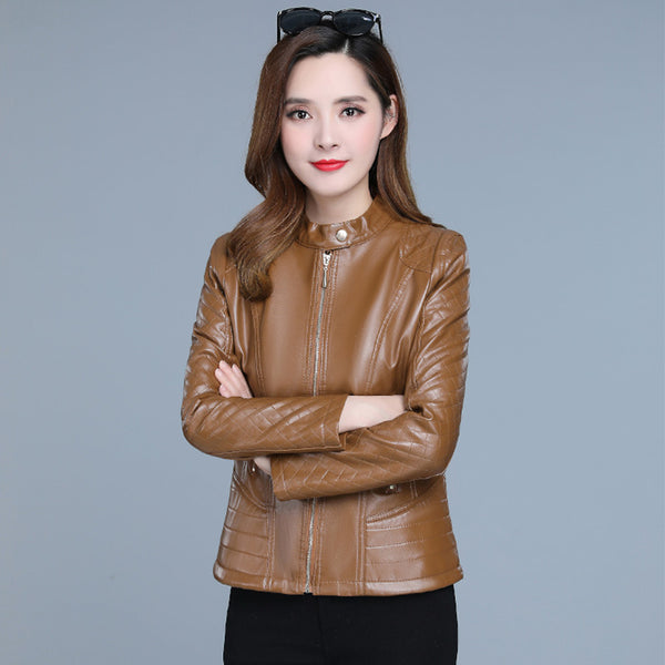 Womens Short Chic Stand-collar Zip-up Jacket