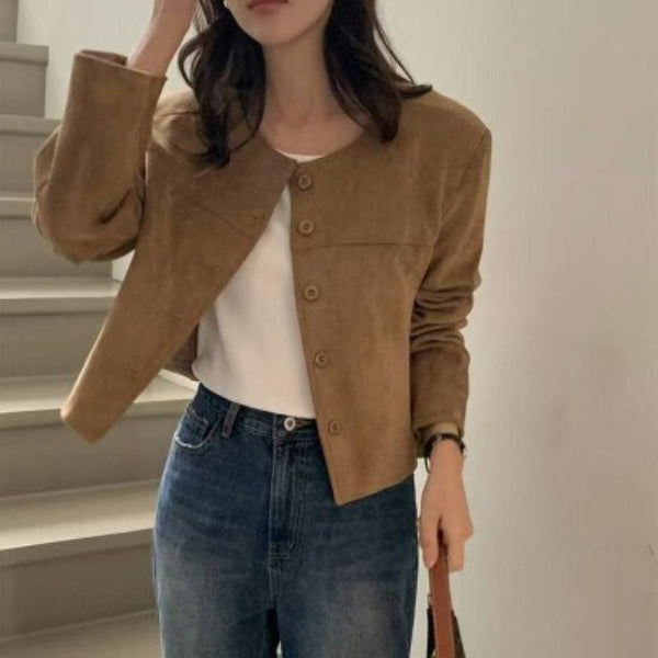 Retro Suede-Like Slimming Jacket Top