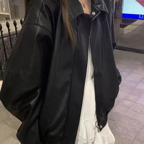 American-style Vintage Leather Jacket Women's Short