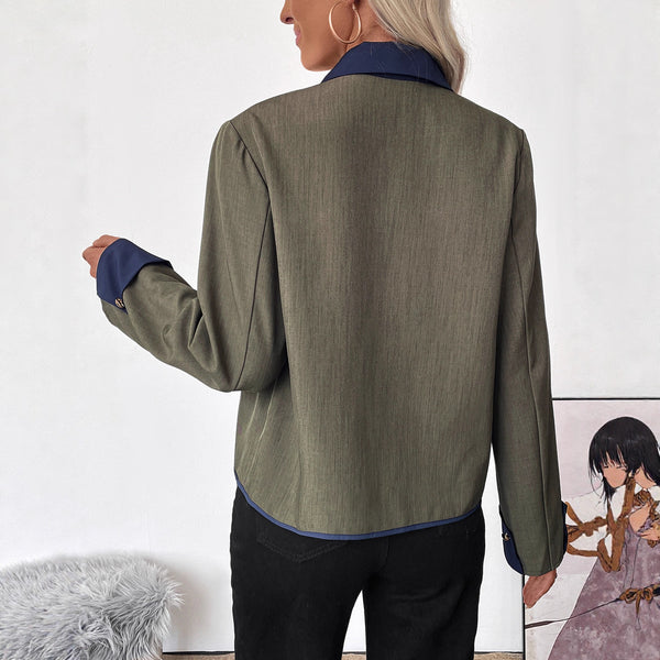 Retro Color Contrast Patchwork Coat Elegant High-end Short Coat For Women