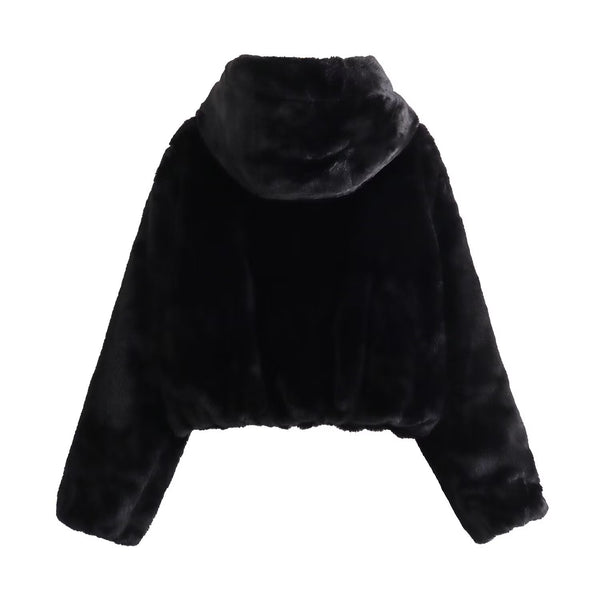 Womens Loose-Fit Faux Fur Hoodie For FallWinter