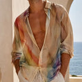 Soft Gradient Watercolor Print Sheer Oversized Shirt