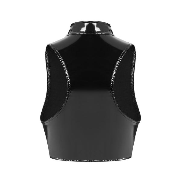 Sexy Women's Mirror Bright Leather Vest