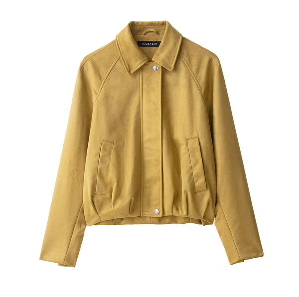 Women's Fashion Suede Bomber Jacket Coat