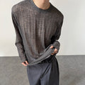Korean Version Of Simple Hollow Pit Long Sleeve Knitted Top