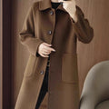 Double Faced Wool Mid Length Doll Collar Slim Fit Flattering Coat