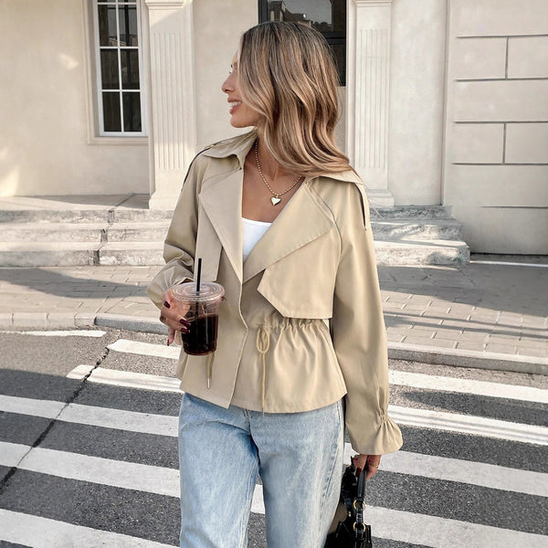 Drawstring-waist Relaxed-fit Figure-flattering Trendy Coat For Petite Frames