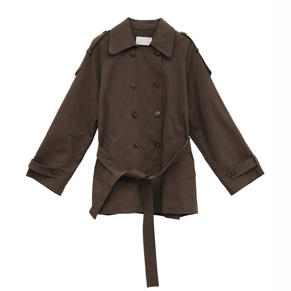 Womens Fashion Double-Breasted Lapel Mid-Length Trench Coat